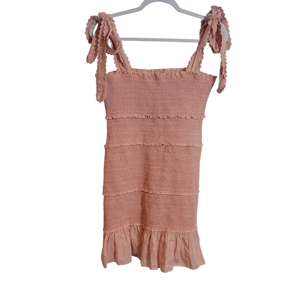 Chelsea & Violet Pink Smocked Tie Shoulder Mini Dress Coquette Milkmaid One Size